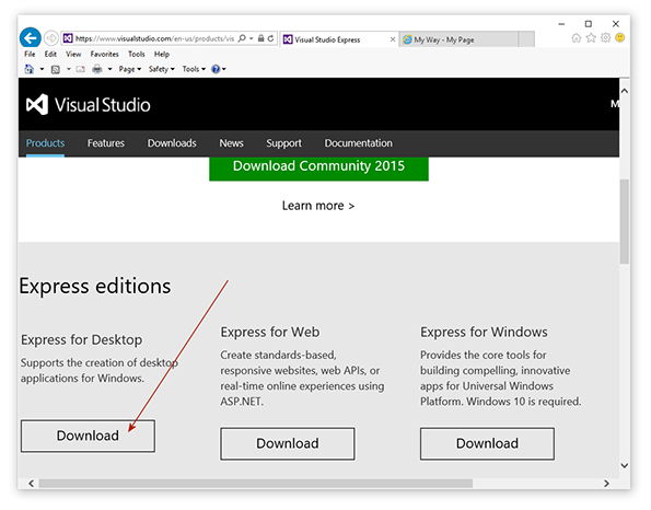 Click to download Visual Studio Express